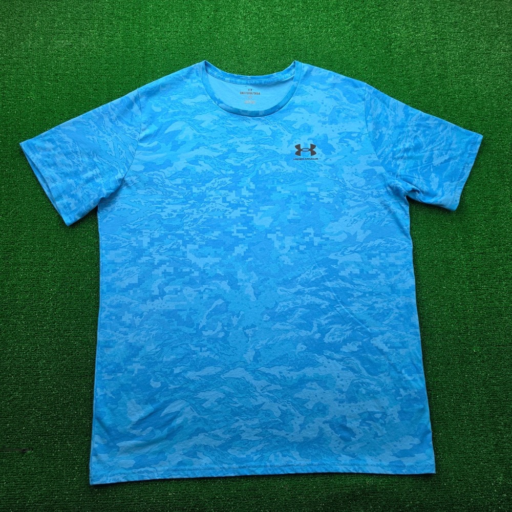 Under Armour HeatGear Loose Fit Performance Tshirt Mens 3XLT Blue Digital Camo